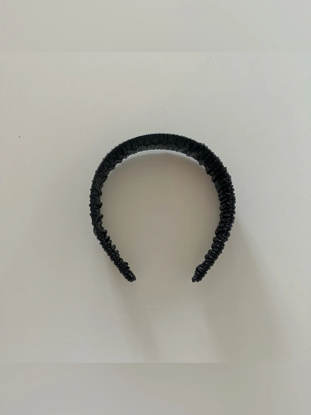 Vintage Black Preppy Genuine Leather Ruched Headband Scrunchie Minimalist  Nice